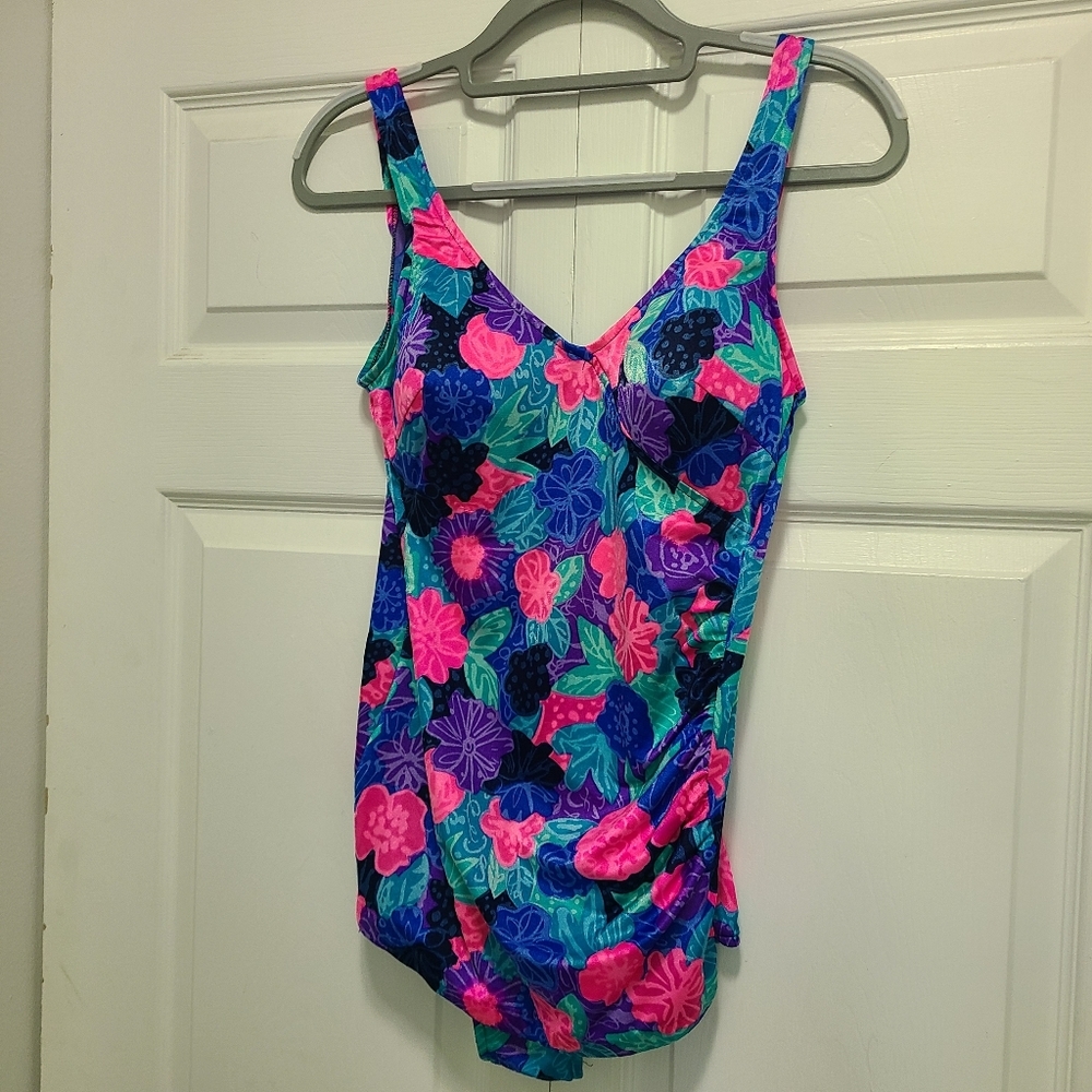 Vtg Maxine of Hollywood Vibrant Floral Swimsuit Fits Like M